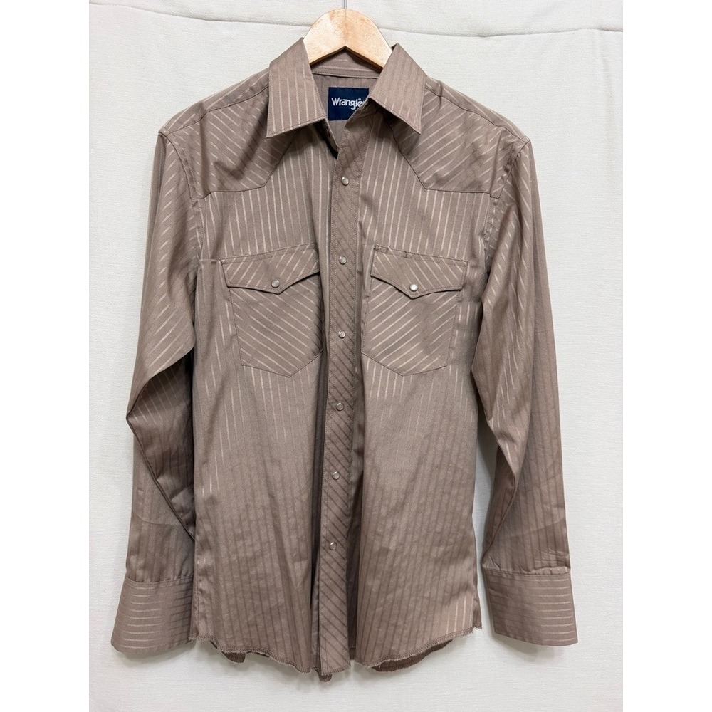 Wrangler Men's Western Snap Button Shirt Tan Shiny Stripe Cowboy Work Medium